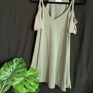 Olive green cotton dress with open shoulder